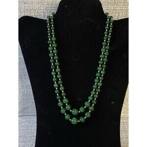 Vintage Malachite Bead Double Strand Necklace w/ Gold Tone Filigree Clasp